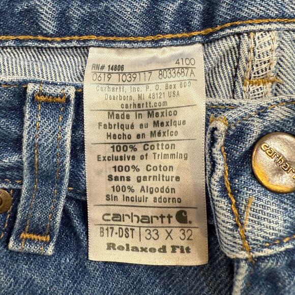 Carhartt Mens B17DST Relaxed Fit Heavyweight Tapered Jeans Blue 33x32 Workwear - Picture 10 of 15